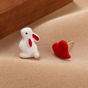 Asymmetric Heart and Rabbit Earrings